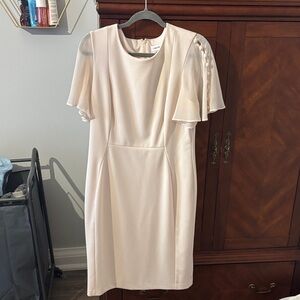 Calvin Klein Cream Midi Dress with Sheer Sleeves